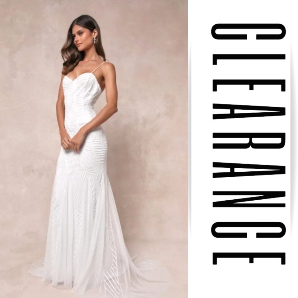 Lulus Radiant Presence White Sleeveless Backless Sequin Dress Gown